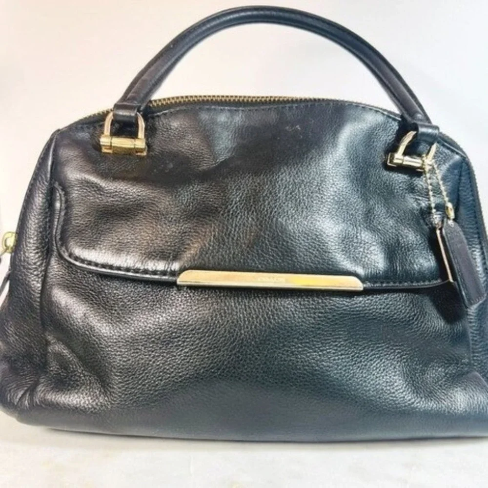 Coach Madison Black Leather Double Zip Satchel Cross Body Bag Purse 2014